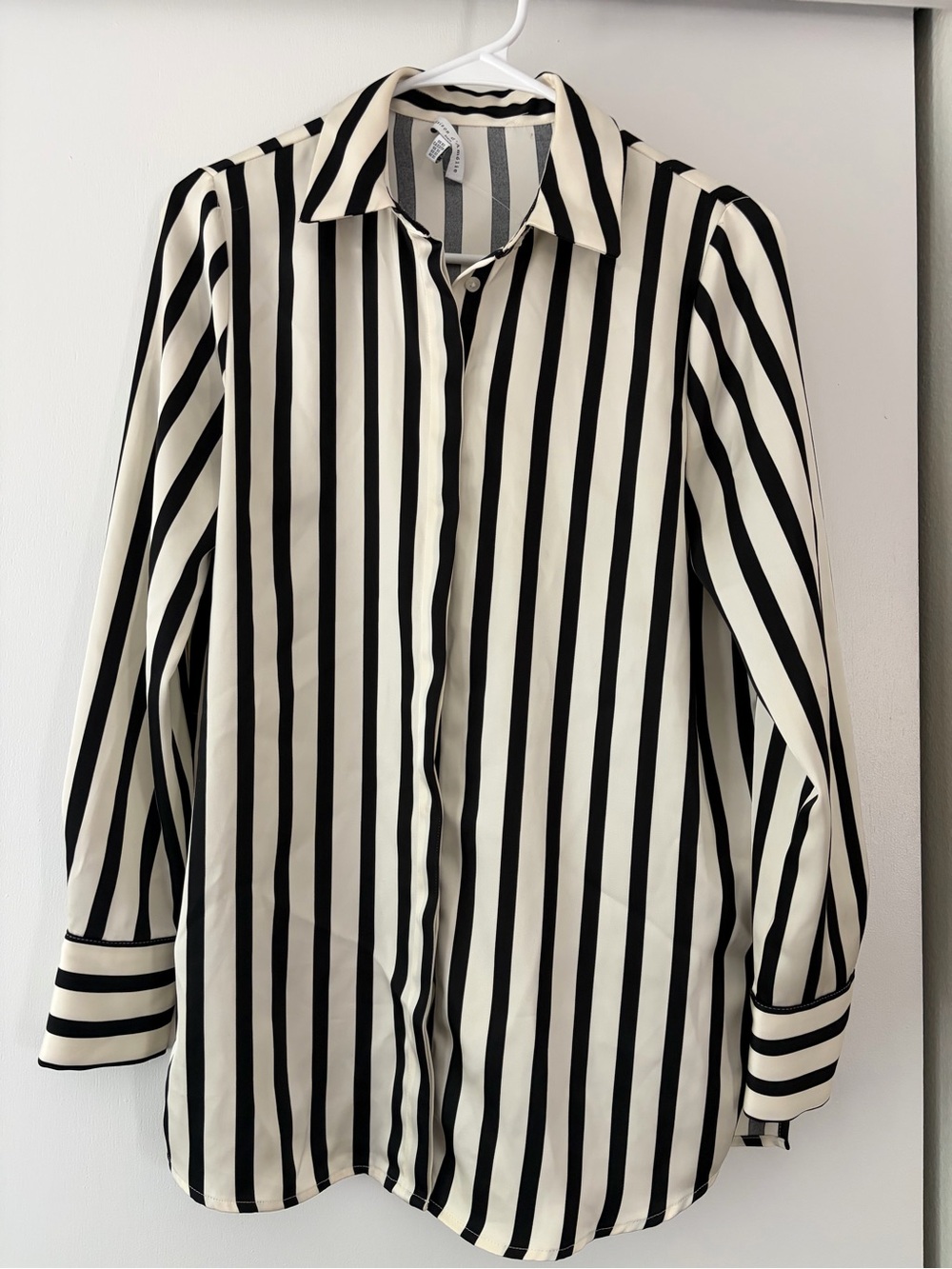 Black and White Vertical Stripe Button-Up Shirt